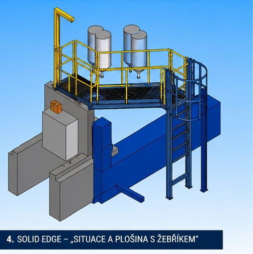 Solid Edge – situace s plošinou s žebříkem